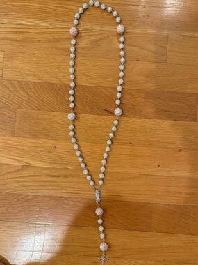 Beaded Rosary Necklace with Pink Accent Beads